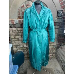 trench coat zip out insulated liner teal aqua blue